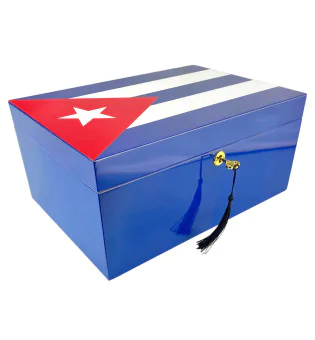 Modrý humidor na 100 doutníků s kubánskou vlajkou