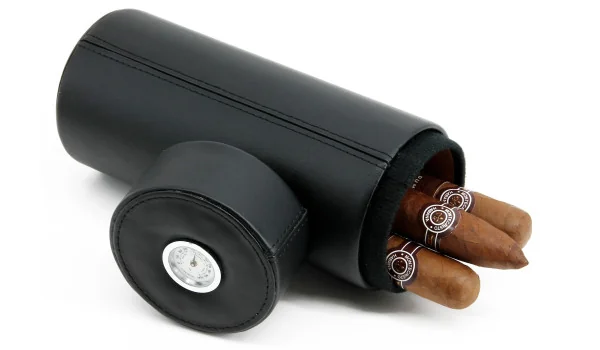 BigSmoke Kožený cestovní obal na doutníky Tube Cedar Lined včetně vlhkoměru