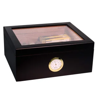 Humidor BigSmoke střední velikosti v černém provedení se skleněným víkem