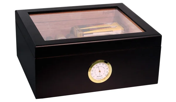 Humidor BigSmoke střední velikosti v černém provedení se skleněným víkem