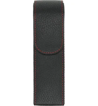 Kapesní kožené pouzdro Adorini na 2 doutníky z černé a červené příze s přihrádkou na ořezávač nebo zapalovač