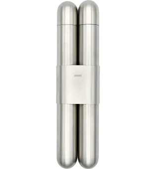 Pouzdro na dva doutníky Adorini ušlechtilá ocel se saténovou povrchovou úpravou/cedr