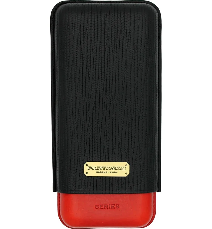 Kožené pouzdro na 3 doutníky Partagas v černočerveném provedení obraz 2