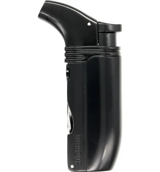 Tryskový zapalovač s dvojitým plamenem značky adorini model Puroso černý s břitvou Solingen