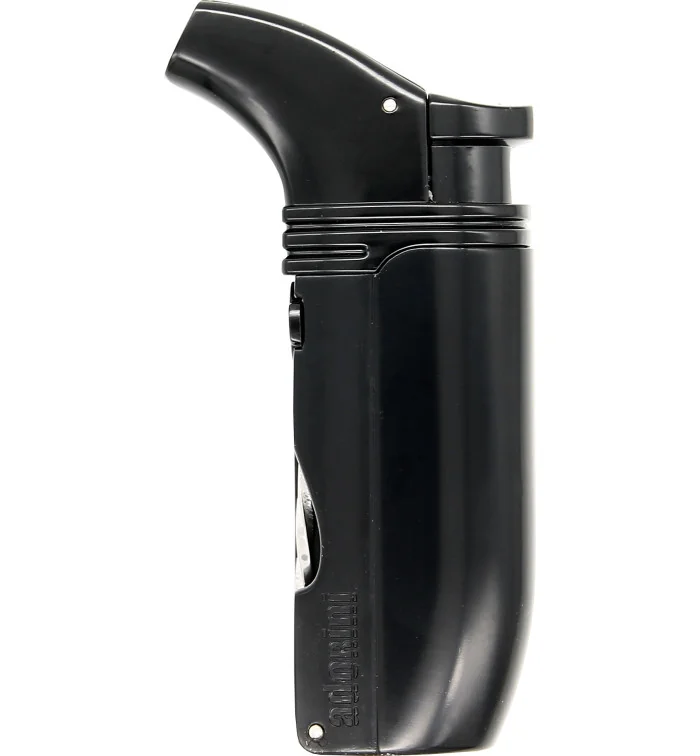 Tryskový zapalovač s dvojitým plamenem značky adorini model Puroso černý s břitvou Solingen obraz 2