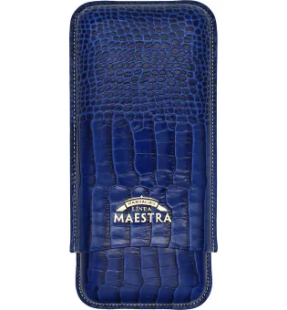 Kožené pouzdro na 3 doutníky Partagas Linea Maestra v modrém provedení